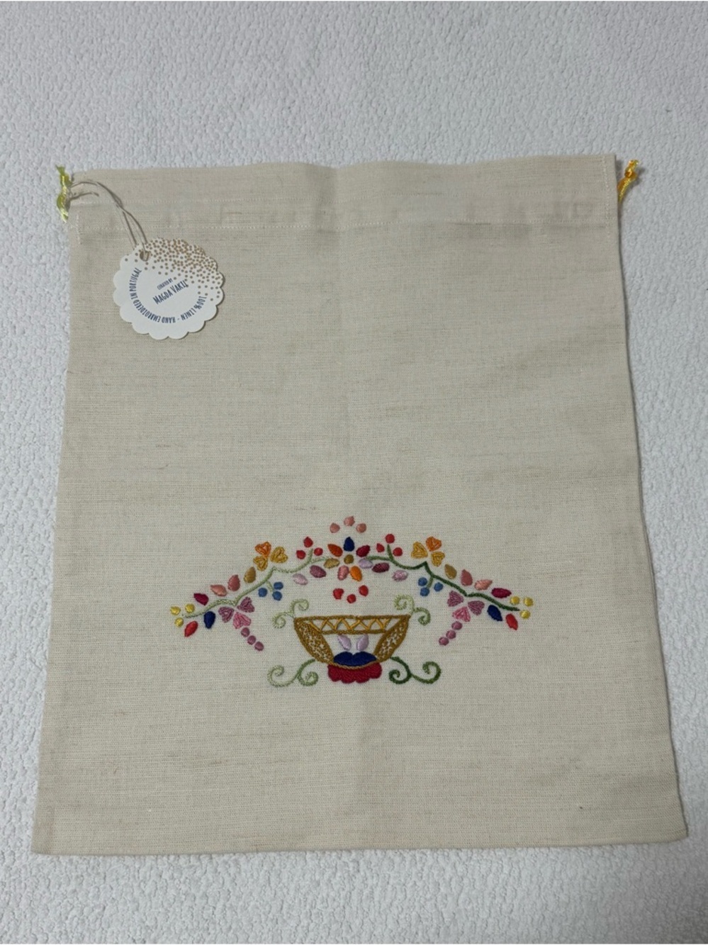 Magda Vakil Linen Drawstring Pouch Hand Embroidered Duster